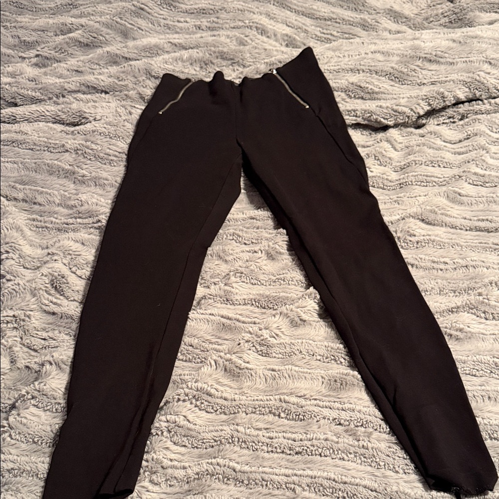 Zara Black Slim-Fit Pants with Zipper Accents